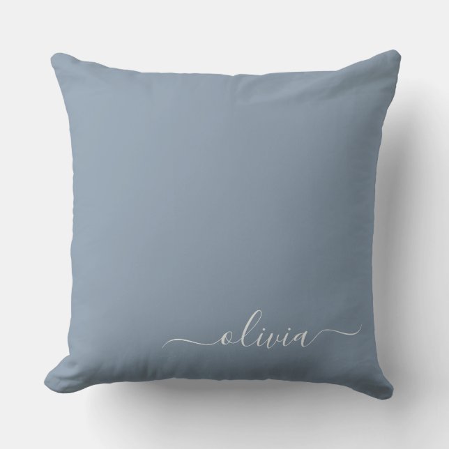 Dusty Blue Minimalist Modern Monogram Elegant  Throw Pillow (Front)
