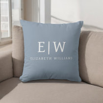 Dusty Blue Minimalist Modern Monogram Elegant Throw Pillow