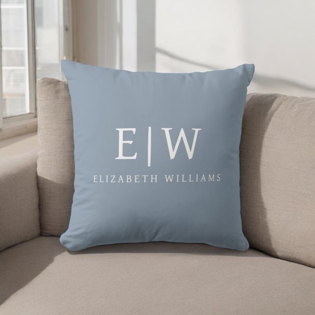Dusty Blue Minimalist Modern Monogram Elegant Throw Pillow (Creator Uploaded)