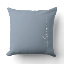 Dusty Blue Minimalist Modern Monogram Elegant  Throw Pillow