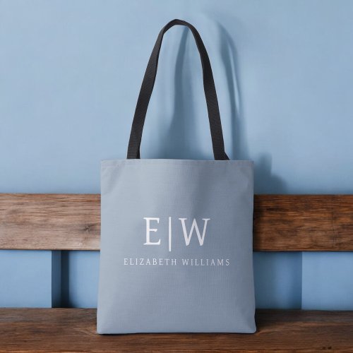 Dusty Blue Minimalist Modern Monogram Elegant Tote Bag