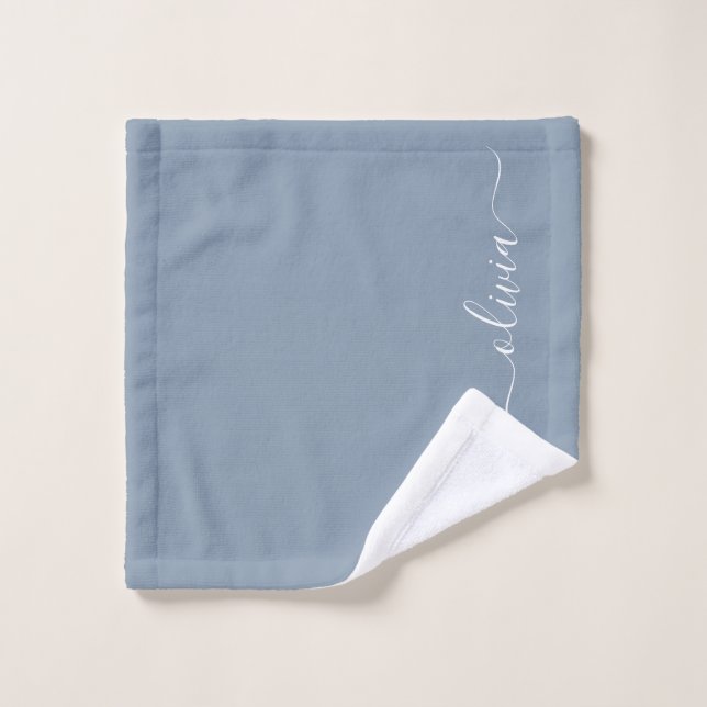 Dusty Blue Minimalist Modern Monogram Elegant Wash Cloth (Wash Cloth)