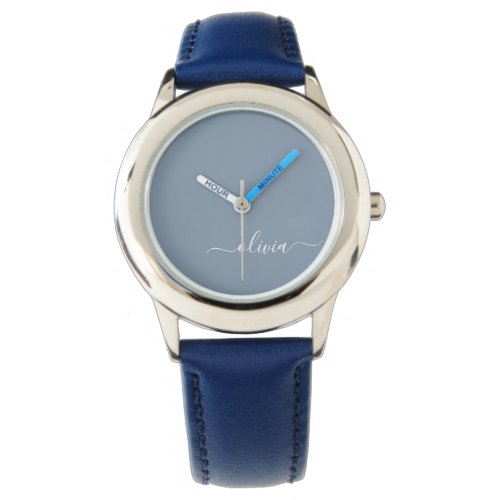 Dusty Blue Minimalist Modern Monogram Elegant  Watch