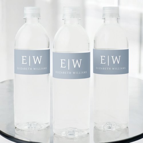 Dusty Blue Minimalist Modern Monogram Elegant Water Bottle Label