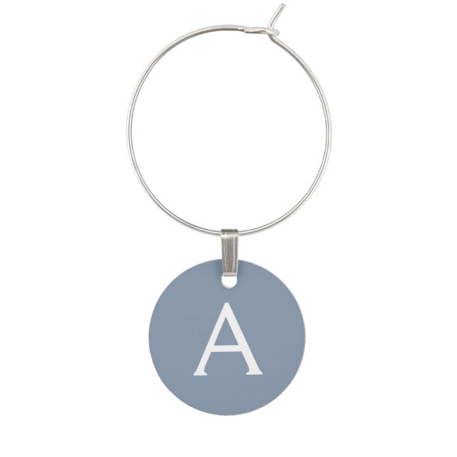 Dusty Blue Minimalist Modern Monogram Elegant  Wine Charm (Front)