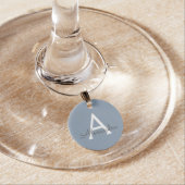 Dusty Blue Minimalist Modern Monogram Elegant  Wine Charm (In Situ)