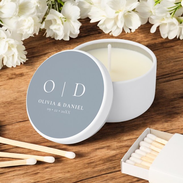 Dusty Blue Minimalist Modern Monogram Wedding  Mini Candle Favors (Creator Uploaded)