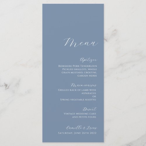 Dusty Blue Minimalist Modern Wedding Menu