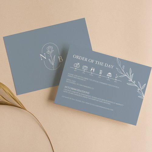 Dusty Blue Minimalist Modern Wedding Timeline Enclosure Card