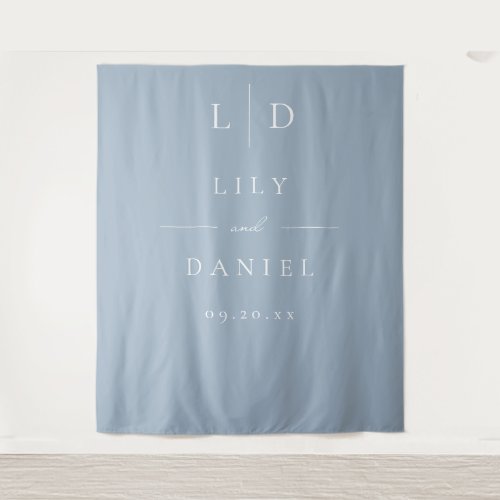 Dusty Blue Minimalist Monogram Wedding Backdrop