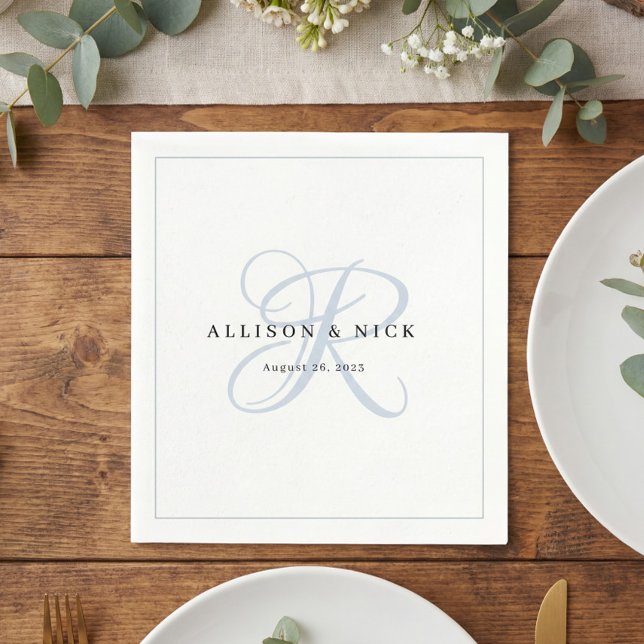 Dusty Blue Minimalist Monogram Wedding Napkins (Creator Uploaded)