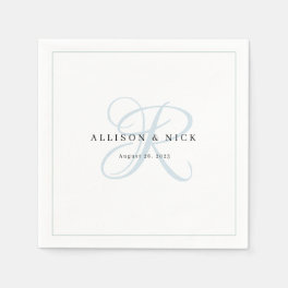 Dusty Blue Minimalist Monogram Wedding Napkins