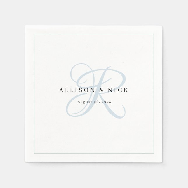 Dusty Blue Minimalist Monogram Wedding Napkins (Front)