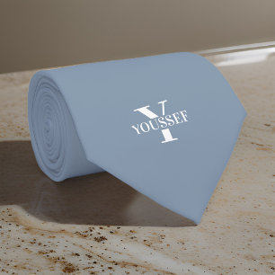 Dusty Blue Minimalist Monogrammed Neck Tie