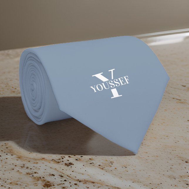 Dusty Blue Minimalist Monogrammed Neck Tie (Creator Uploaded)