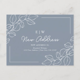 Dusty Blue Minimalist New Address Postcard