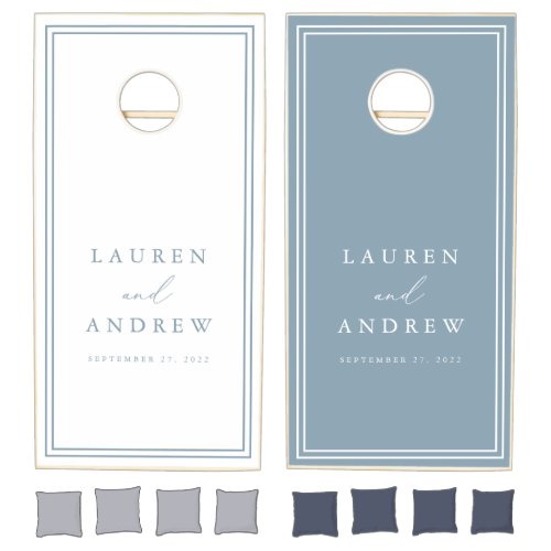 Dusty Blue Minimalist Personalized Cornhole Set