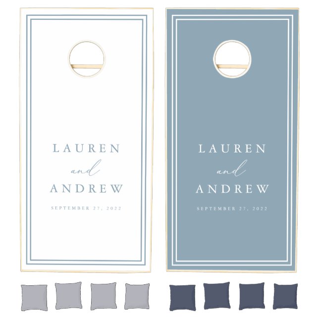 Dusty Blue Minimalist Personalized Cornhole Set (Set)