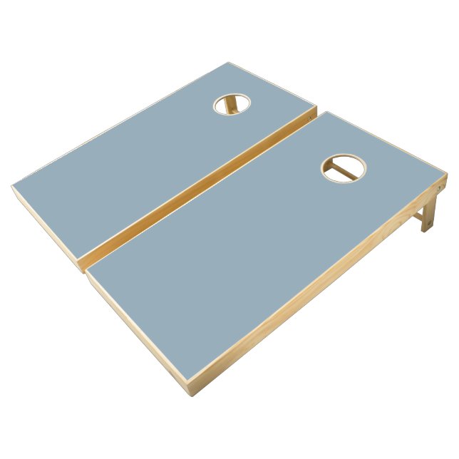 Dusty Blue Minimalist Personalized Cornhole Set (Angled)