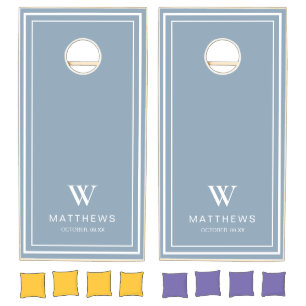 Dusty Blue Minimalist Personalized Wedding  Cornhole Set