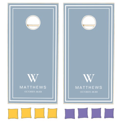 Dusty Blue Minimalist Personalized Wedding  Cornhole Set