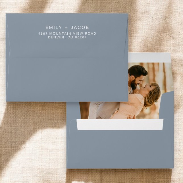 Dusty Blue Minimalist Photo Wedding  Envelope (Creator Uploaded)