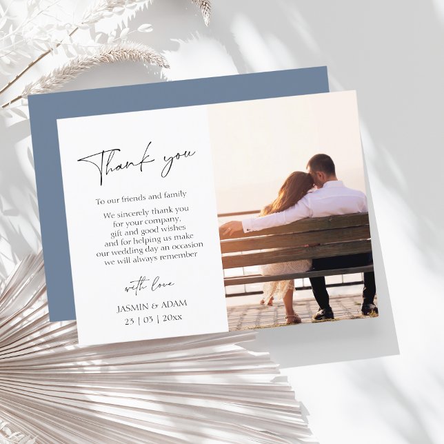 Dusty Blue Minimalist Photo Wedding Thank You Postcard (Creator Uploaded)