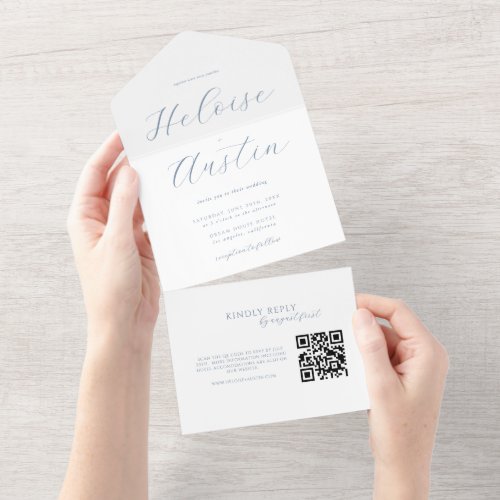 Dusty Blue Minimalist QR Code All in one invite