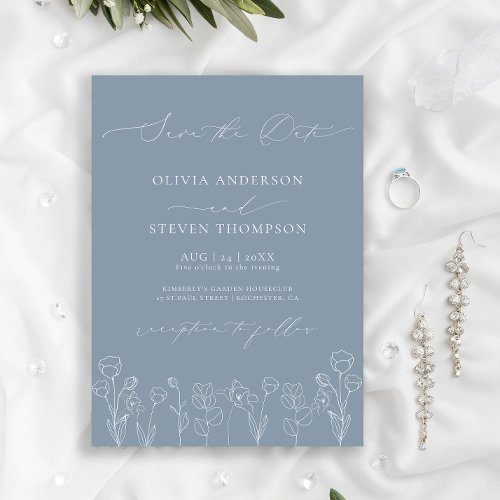 Dusty Blue Minimalist Save the Date Invitation