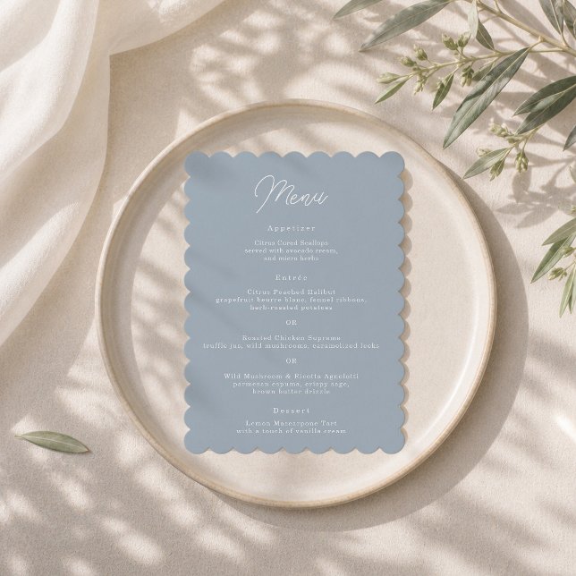 Dusty Blue Minimalist Scalloped Wedding Menu Card (Creator Uploaded)