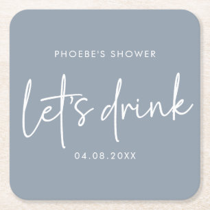 Dusty Blue Minimalist Script Bridal Shower Coaster