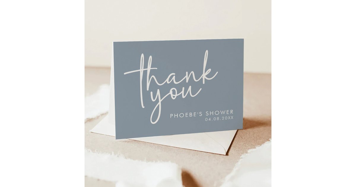 Dusty Blue Minimalist Script Bridal Shower Folded Thank You Card | Zazzle