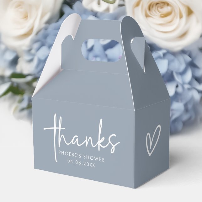 Dusty Blue Minimalist Script Bridal Shower Gable Favor Boxes (Creator Uploaded)