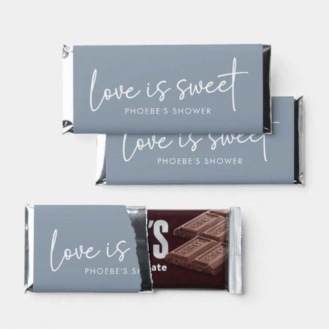 Dusty Blue Minimalist Script Bridal Shower Large Hershey Bar Favors (Front)