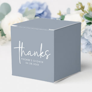Dusty Blue Minimalist Script Bridal Shower Square Favor Boxes