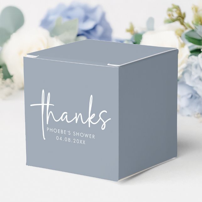 Dusty Blue Minimalist Script Bridal Shower Square Favor Boxes (Creator Uploaded)