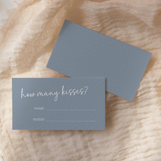 Dusty Blue Minimalist Script How Many Kisses Game Enclosure Card (Creator Uploaded)
