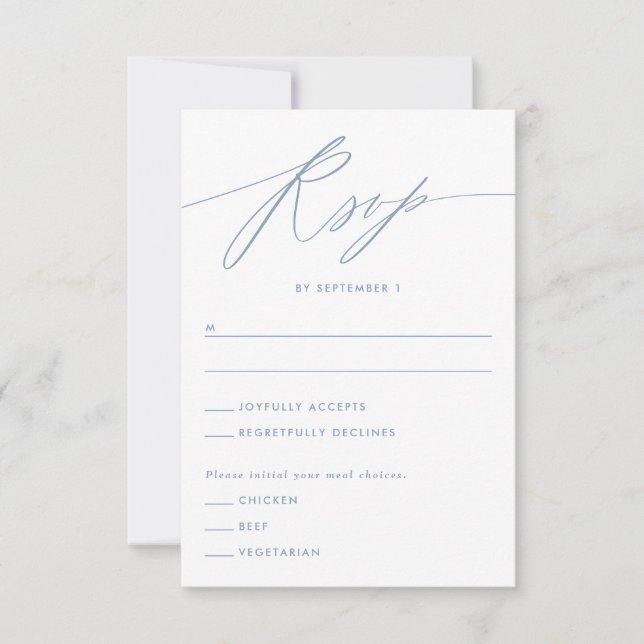 Dusty Blue Minimalist Script Response Card (Front)
