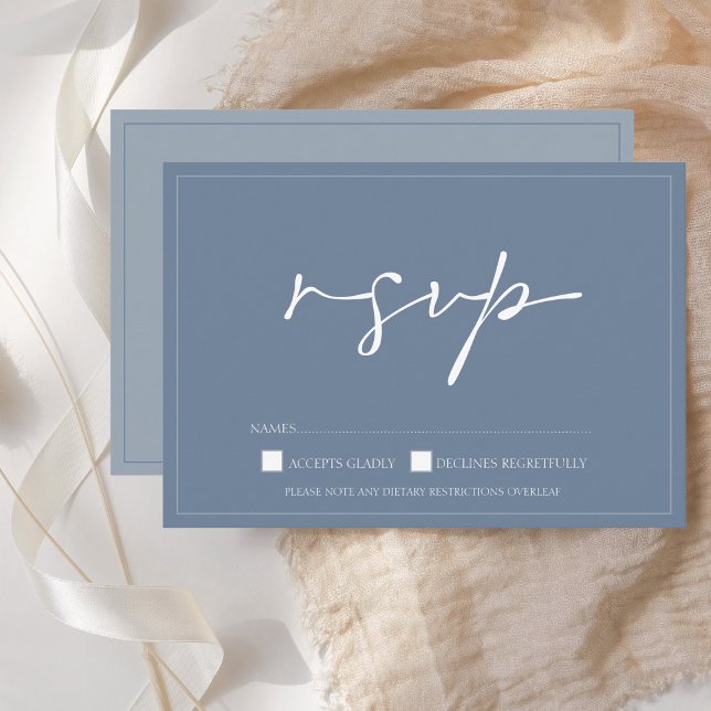 Dusty Blue Minimalist Script RSVP Wedding Card (Creator Uploaded)