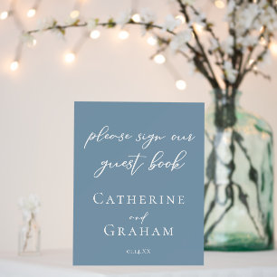 Dusty Blue Minimalist Script Wedding Guest Book Foam Board