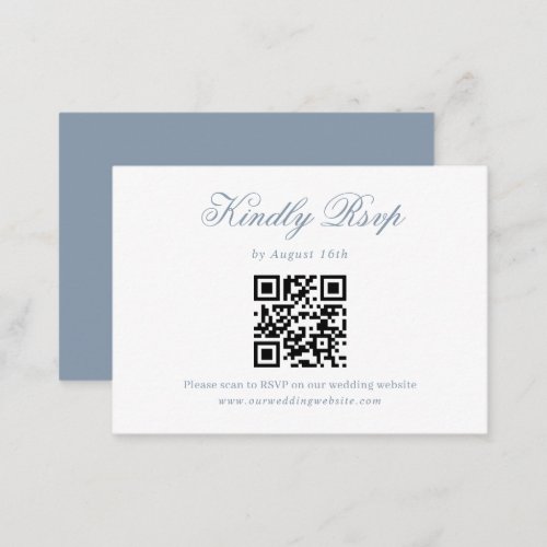 Dusty Blue Minimalist Script Wedding QR Code Rsvp Enclosure Card