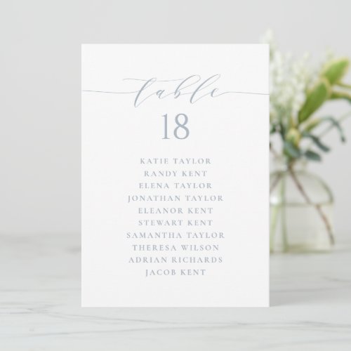 Dusty Blue Minimalist Script Wedding Table Seating Invitation
