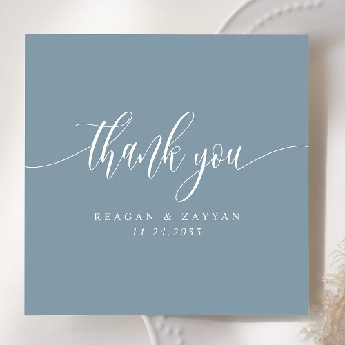 Dusty Blue Minimalist Script Wedding Thank You Card