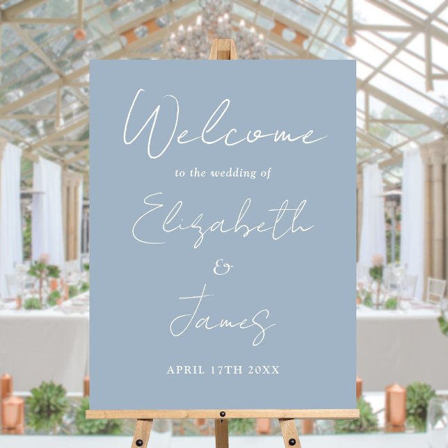 Dusty Blue Minimalist Script Wedding Welcome Sign (Dusty Blue Minimalist Script Wedding Welcome Sign)