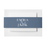 Dusty Blue Minimalist Serif Monogram wedding Invitation Belly Band