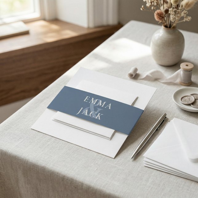 Dusty Blue Minimalist Serif Monogram wedding Invitation Belly Band (Dusty Blue Minimalist Serif Monogram wedding Invitation Belly Band)