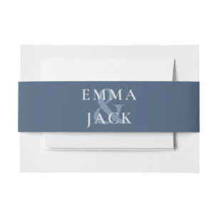 Dusty Blue Minimalist Serif Monogram wedding Invitation Belly Band
