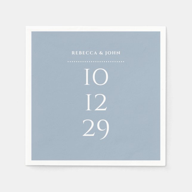 Dusty Blue Minimalist Special Date Wedding Napkins (Front)