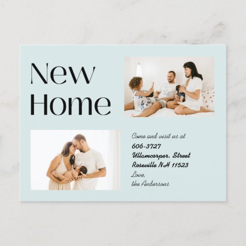 Dusty Blue Minimalist Two Photo New Home Moving Announcement Postcard