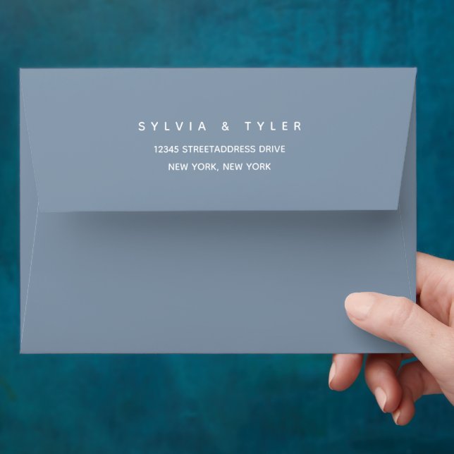 Dusty Blue Minimalist Typography Wedding Envelope (Hand)